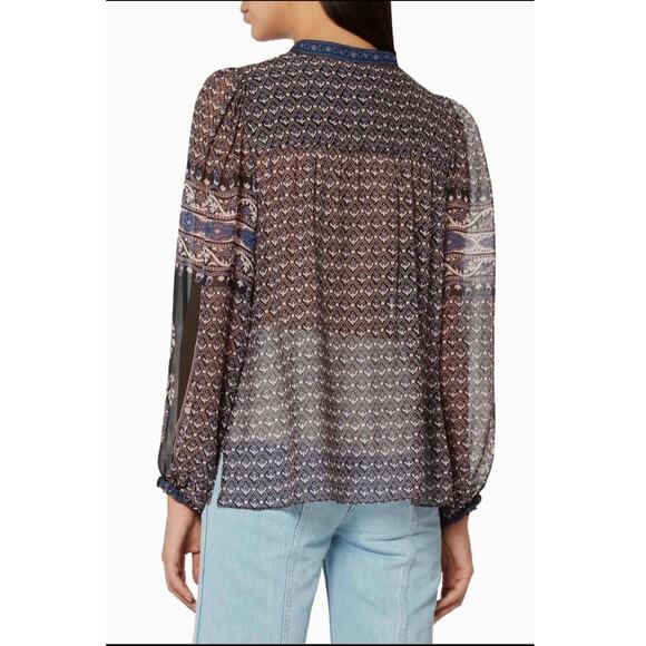 Ulla Johnson Amala Print Silk Double Tassel Sheer Peasant Top Size 0 - Picture 4 of 14